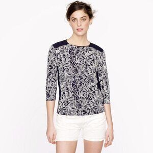 J. Crew Embroidered Wildflower Top Navy Blue Sz XS